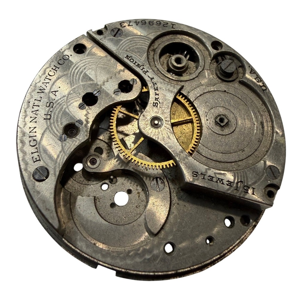 Vintage Elgin Natl Watch Co 15 Jewels Pocket Watch Movement 12696473